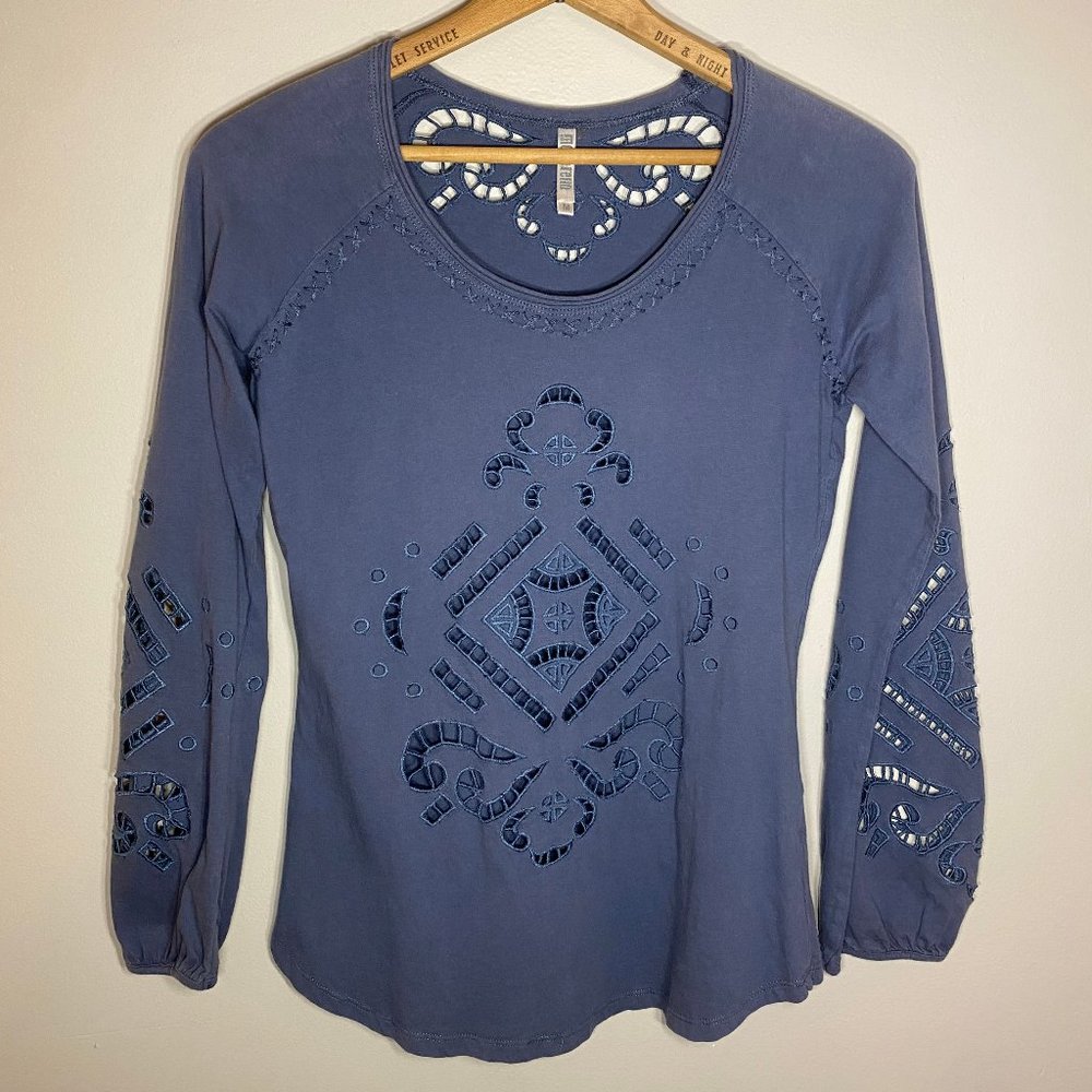 Bohemian Cut Out Long Sleeve Monoreno Cotton Shirt